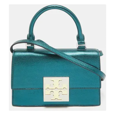 Tory Burch Teal Green Glossy Leather Mini Bon Bon Top Handle Bag