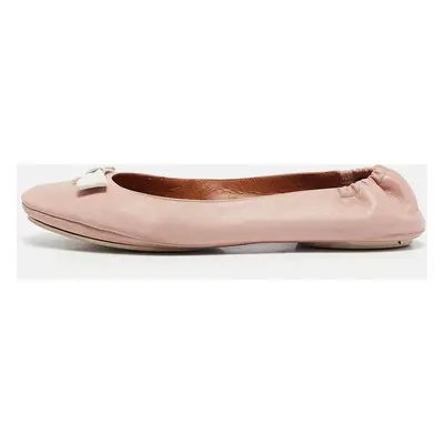 Fendi Beige Leather Let's Dance Bow Ballet Flats Size