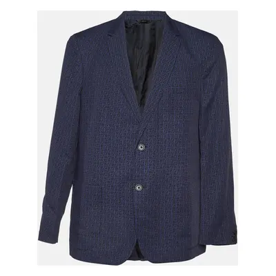 Fendi Blue Zucca Print Linen Blend Single Breasted Blazer