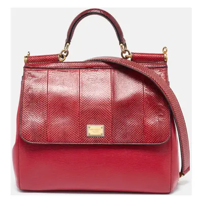 Dolce & Gabbana Red Watersnake and Leather Large Miss Sicily Top Handle Bag