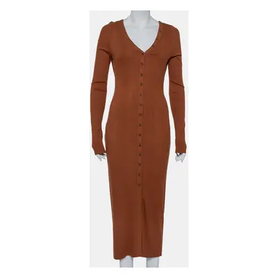 The Range Brown Rib Knit Button Front Midi Dress