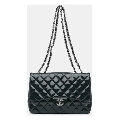 Chanel Blue Jumbo Classic Patent Double Flap Bag