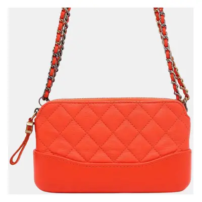 Chanel Orange Quilted Calfskin Gabrielle Double Zip Clutch With Chain