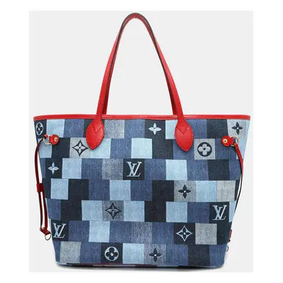 Louis Vuitton Square Patchwork Neverfull Blue/Red Monogram Denim Size Mm