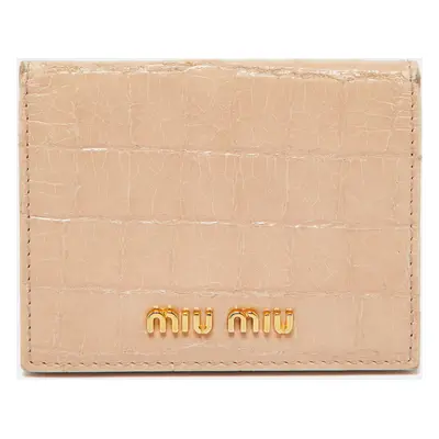 Miu Miu Beige Croc Embossed Leather Card Case