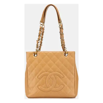 Chanel Brown Caviar Petite Shopping Tote Bag