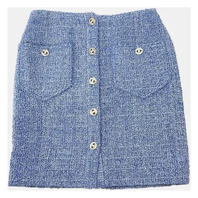 Chanel Blue Button Tweed Detail Setup Short Skirt Size