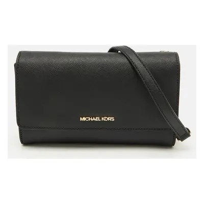 Michael Kors Black Leather Jet Set Flap Crossbody Bag