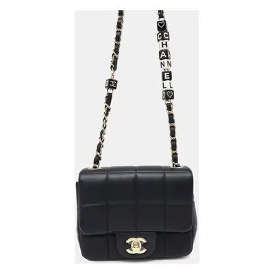 Chanel Black Lambskin Leather Chocolate Bar Chain Shoulder Bag