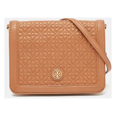 Tory Burch Brown Floral Quilted Leather Bryant Crossbody Bag