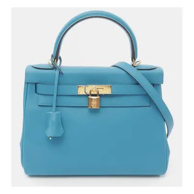 Hermes Blue Leather Kelly Tote Bag