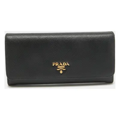 Prada Black Saffiano Leather Flap Continental Wallet