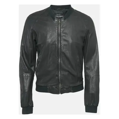 Dolce & Gabbana Black Leather Bomber Jacket