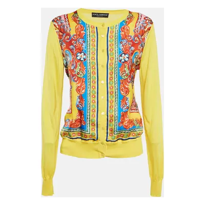 Dolce & Gabbana Yellow Caretto Print Silk Cardigan