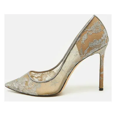 Jimmy Choo Grey Lace Love Pointed Toe Pumps Size