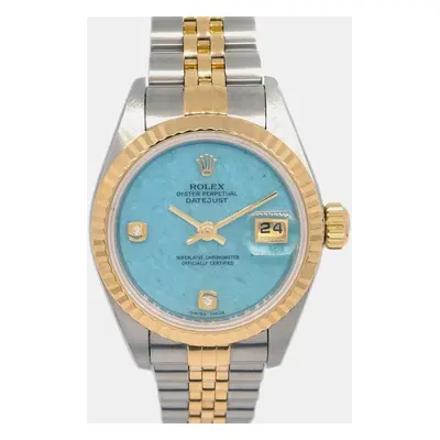 Rolex Blue Diamond 18k Yellow Gold Stainless Steel Datejust Automatic Women's Wristwatch mm