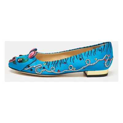 Charlotte Olympia Blue Satin Crouching Tiger Ballet Flats Size