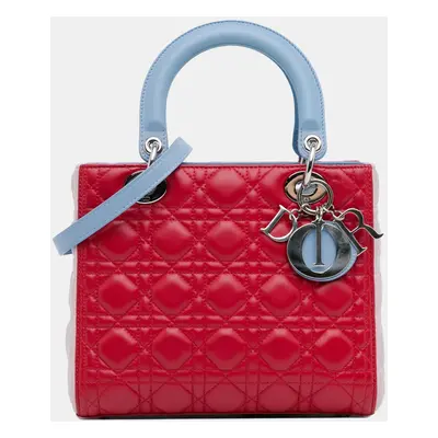 Dior Red Medium Tricolor Lambskin Cannage Lady Dior