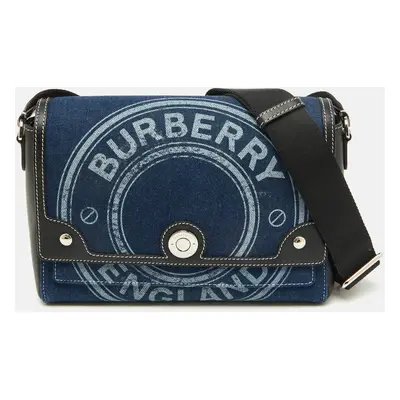 Burberry Blue/Black Denim and Leather Note Logo Shoulder Bag