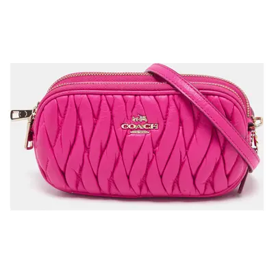 Coach Neon Pink Quilted Leather Mini Crossbody Bag