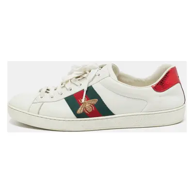 Gucci White Leather Ace Web Lace Up Sneakers Size 44.5