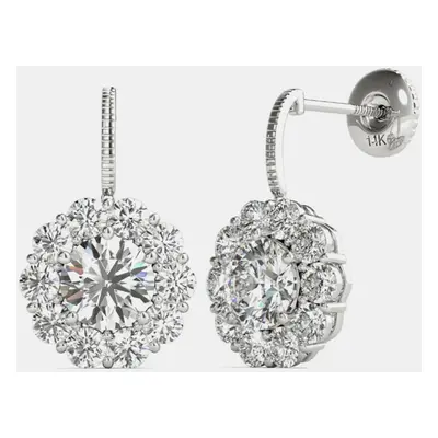 14K White Gold Natural Diamond Dangle Halo Screw Back Earrings (2.20 Ctw)