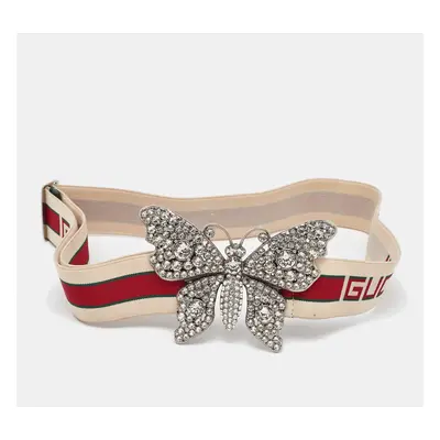 Gucci Beige Elastic Band Crystal Embellished Butterfly Buckle Belt