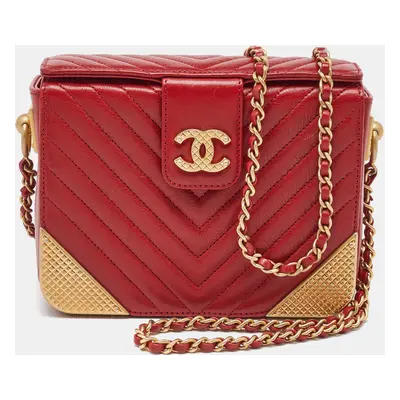 Chanel Red Chevron Leather Rock The Corner Minaudiere Bag