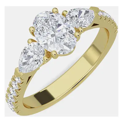 14K Yellow Gold Pear Shaped With Round Lab Grown Diamonds Bridal Ring (1.50Ctw With 3/4Th Ct)