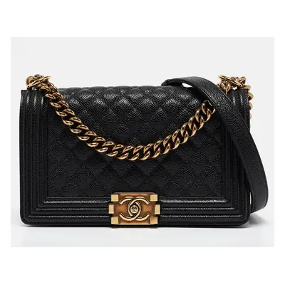 Chanel Black Quilted Caviar Leather Boy Flap Bag