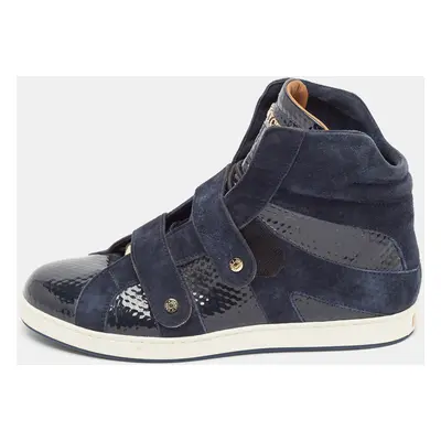 Jimmy Choo Navy Blue Suede and Patent Yazz High Top Sneakers Size