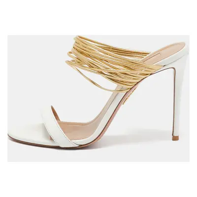 Aquazzura White/Gold Leather Rendez Vous Slide Sandals Size