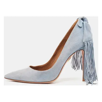 Aquazzura Grey Suede Bow Fringe Pumps Size