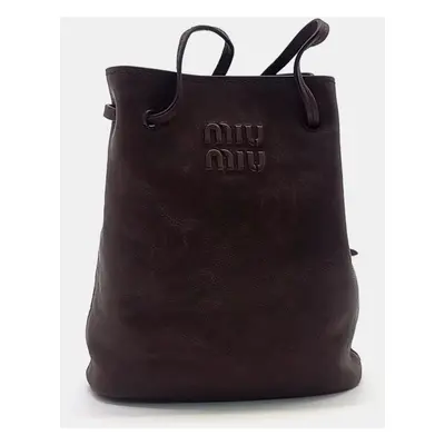 Miu Miu Brown Leather Nappa Mini Bucket Bag