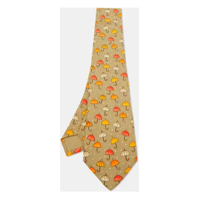 Hermes Multicolor Umbrella Print Silk Classic Tie