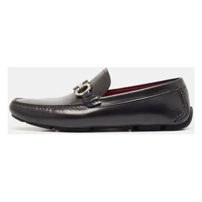 Salvatore Ferragamo Black Leather Gancini Bit Slip On Loafers Size