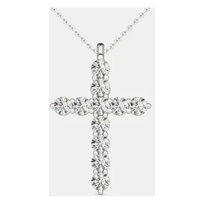 14K Hypoallergenic White Gold Natural Diamond Cross Pendant Necklace (1/2 Ctw)