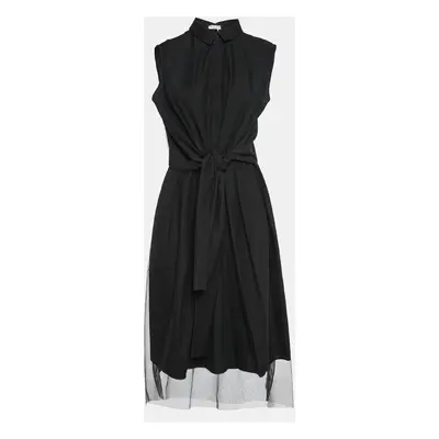 Brunello Cucinelli Black Tulle Waist Tie-Up Detail Midi Dress