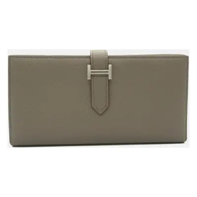 Hermes Grey Leather Bearn Long Wallet