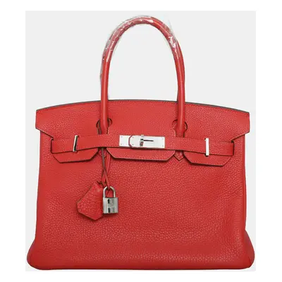 Hermes Rouge Tomate Clemence Leather Birkin Bag