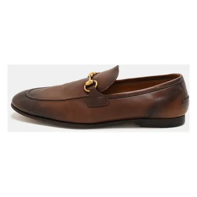 Gucci Brown Leather GG Jordaan Loafers Size