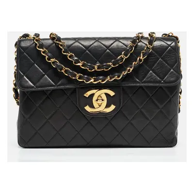 Chanel Black Quilted Leather Jumbo CC Flap Bag