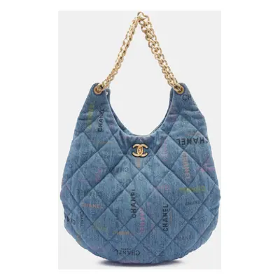 Chanel Blue Maxi Quilted Denim Mood Hobo Bag