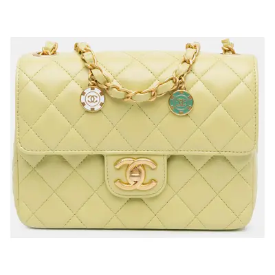 Chanel Green Mini Rectagular Classic Lambskin Casino Royale Charms Single Flap