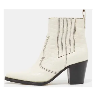 Ganni White Croc Embossed Patent Leather Callie Ankle Boots Size