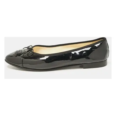 Chanel Black Patent CC Cap Toe Bow Ballet Flats Size