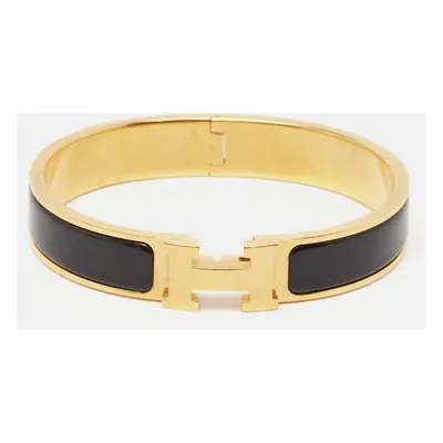 Hermès Clic H Black Enamel Gold Plated Bracelet