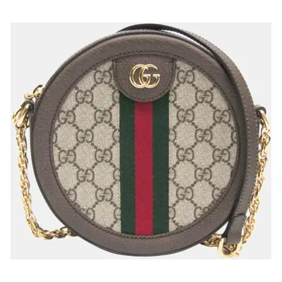 Gucci Beige Brown Ophidia GG Mini Round Shoulder Bag