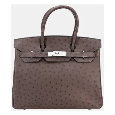 Hermes Ebene Ostrich Leather Birkin Bag