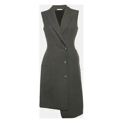 Dior Grey Wool Button Detail Sleeveless Overcoat